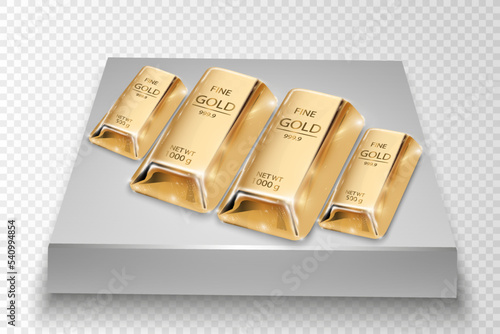 	
Gold bar isolated on transparent background.	