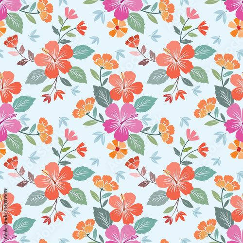 Wallpaper Mural Colorful Hibicus flowers seamless pattern. Can be used for fabric  textile  wallpaper  gift wrap  background. Torontodigital.ca