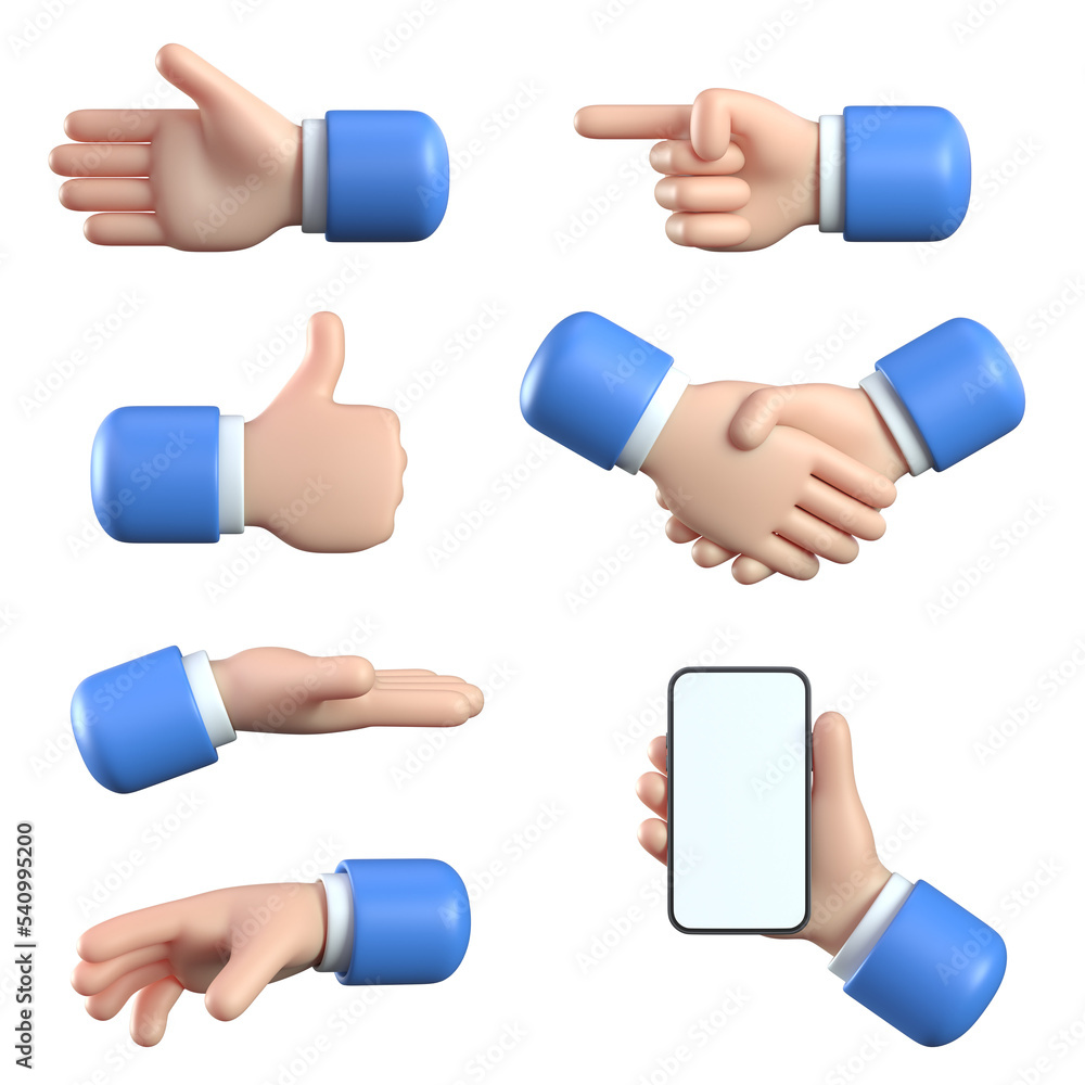3d cartoon hands gesture set, business hand icons various gestures 3d ...