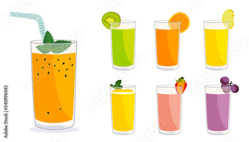 Set Illustration of Summer Colourful Fruit Drinks Beverage