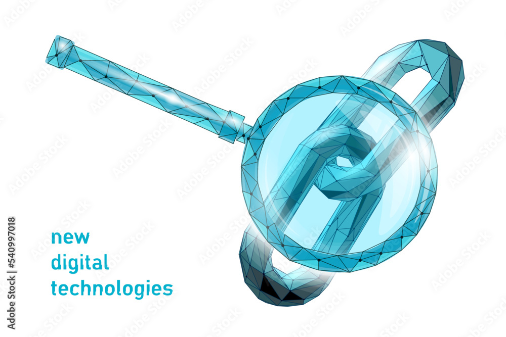 Naklejka premium Blockchain cryptocurrencies global network technology e-commerce business management. Link chain internet low poly. Polygonal geometric particle. Innovation binary code background vector illustration