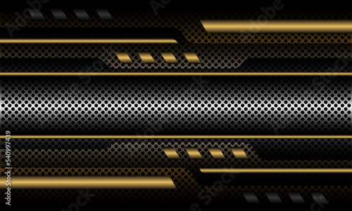 Abstract silver gold circle mesh pattern banner grey black cyber geometric design ultramodern background texture vector