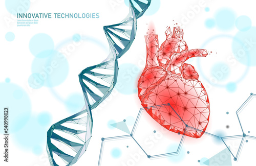 Total healthy heart beats 3d medicine low poly concept. Triangle red pharmacy drugstore background. Glowing arrows modern heart recovery reconstruction vector illustration