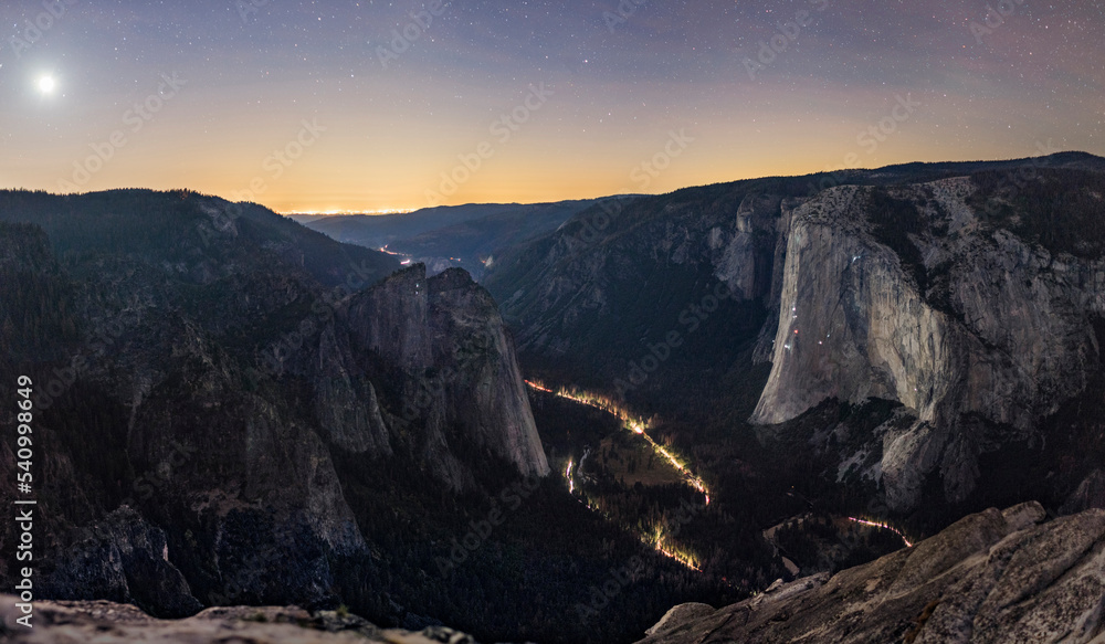 Scenic view of mountains against sky in Yosemite National Park at night Scenic view of mountains against sky in Yosemite National Park at night