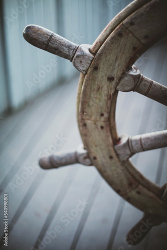 Close-up of helm on boat