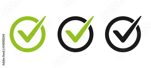 Tick icon in circle frame. Checkbox vector icon.