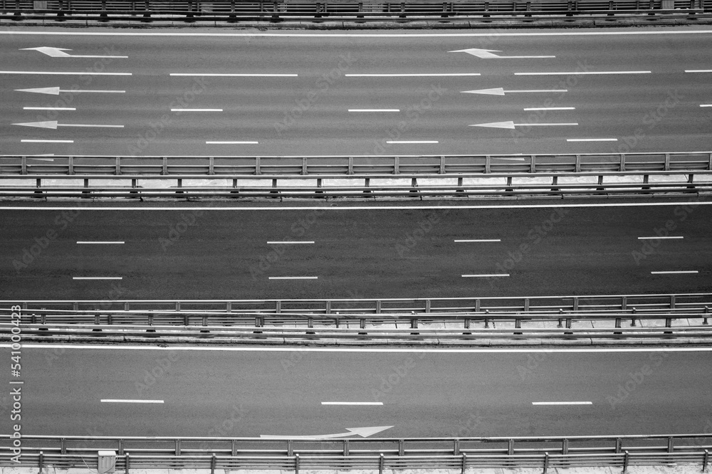 Transportation highway background. Aerial top view. Empty road