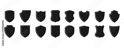 Vector black shields icon collection.