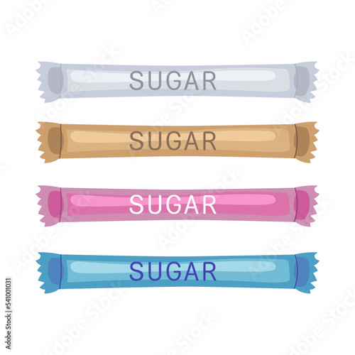 Colorful sugar sticks. Row of sugar sticks in different colors. Vector illustration isolated in white background. Sweet food, sucrose concept.