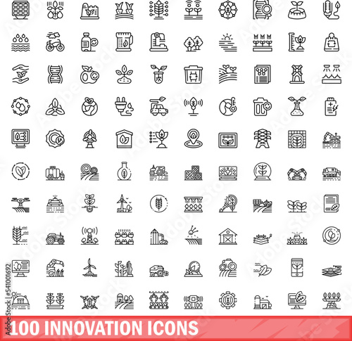 100 innovation icons set. Outline illustration of 100 innovation icons vector set isolated on white background
