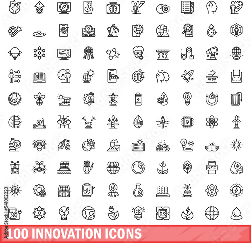 100 innovation icons set. Outline illustration of 100 innovation icons vector set isolated on white background