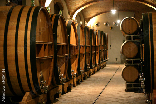 Italian wine cellar, Castliglione Falletto, Piedmont, Italy. photo