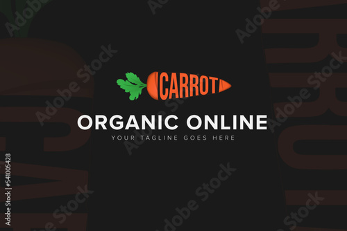 carrot with leaf logo illustration for business or company. trendy food, vegetable concept design for restaurants or farm. modern and stylish symbol, icon with black background