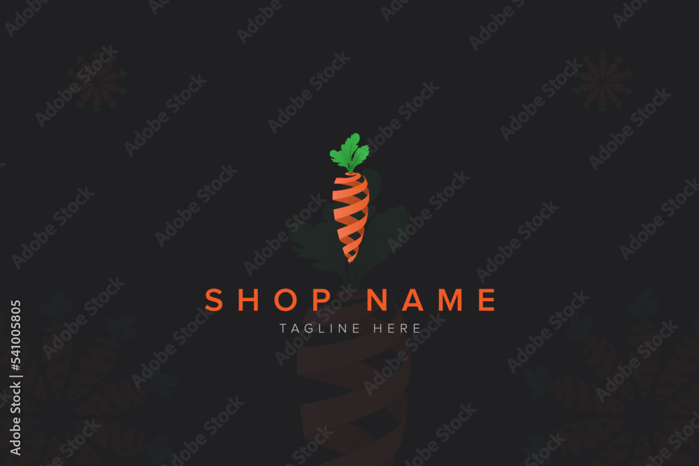 Obraz premium carrot with leaf logo illustration template for business or company. trendy food, vegetable concept design for restaurants or farm. modern and stylish symbol or icon with black background
