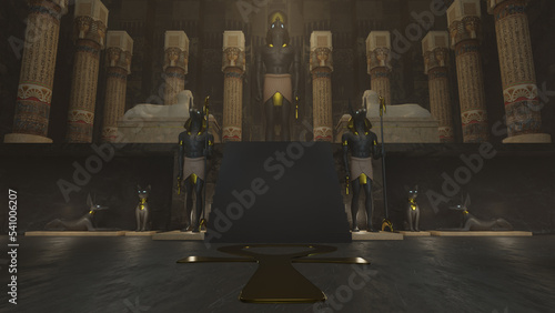 Ancient Egyptian temple including statues photo
