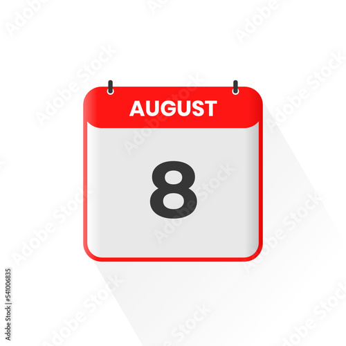 8th August calendar icon. August 8 calendar Date Month icon vector illustrator