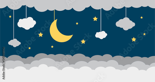 cute cartoon background moon and stars clouds