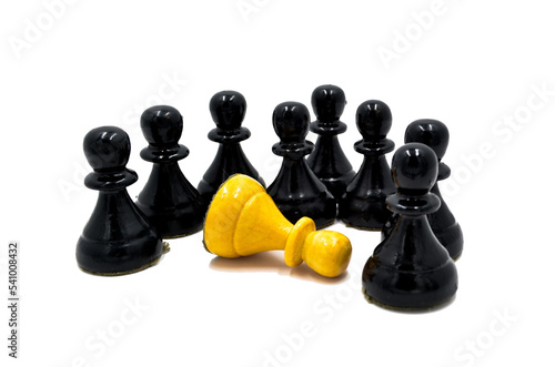 Chess pawns representing confrontation. The problem of racism, sexual minorities, old age, handicapped people and people with disabilities.