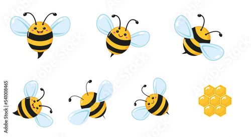 Cartoon cute bee vector set