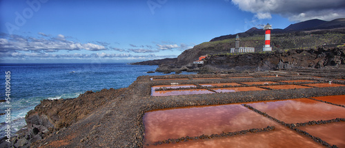 Salinas de Fuencaliente, Spain, Europe, Canary islands, La Palma, sea, coast, saltworks, saline, salt production, lighthouse photo