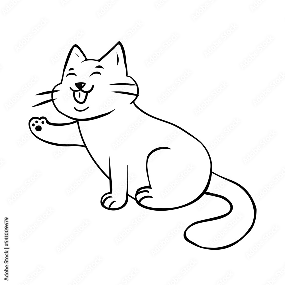 Obraz premium Isolated cat black draw line vector illustration