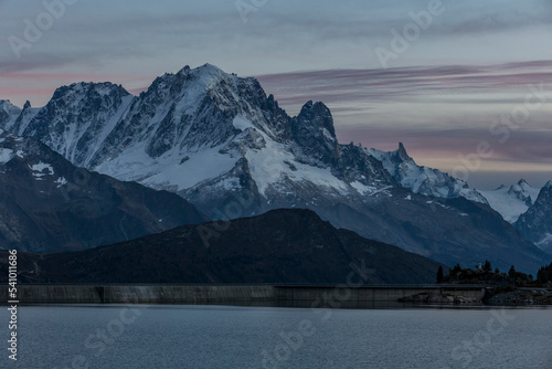 Argentiere Bassin in Chamonix Mont Blanc with Drus, Aiguille Verte and Dent du Geant, Lake Emosson, Wallis Switzerland