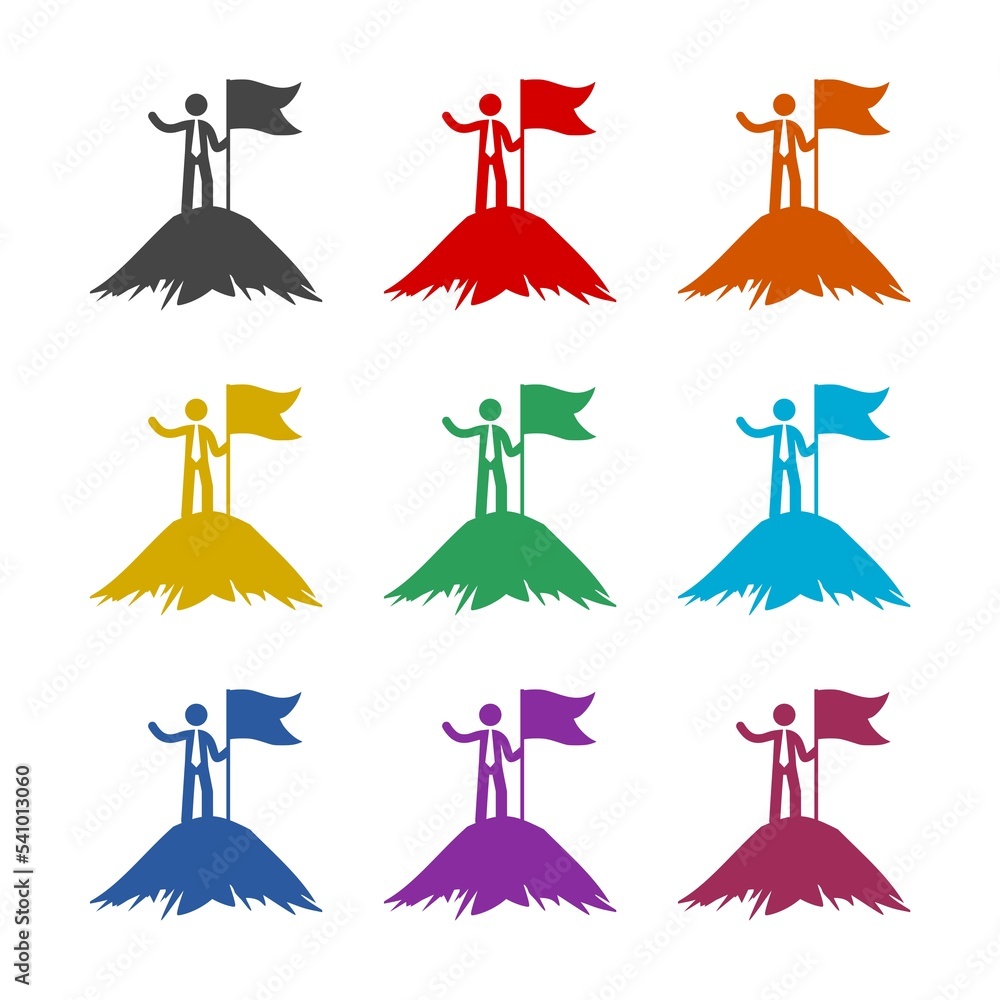 Man on Mountain Top icon isolated on white background. Set icons colorful Man on Mountain Top icon isolated on white background. Set icons colorful