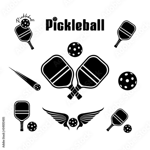 Pickleball logo with bat and ball elements.Pickleball elements design, vector