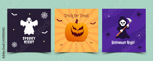 Halloween Social Media Post template set flat vector illustration