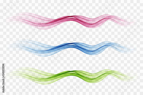 Set of abstract colors wave smoke transparent blue, pink, green color.Wavy divider design