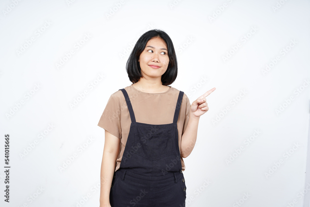 Showing Product and Pointing Side of Beautiful Asian Woman Isolated On White Background Showing Product and Pointing Side of Beautiful Asian Woman Isolated On White Background