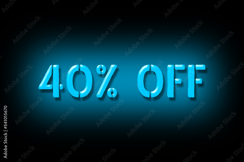 40 percent off. Neon sign isolated on a black background. Trade. Business. Discounts. Seasonal discounts. Design element