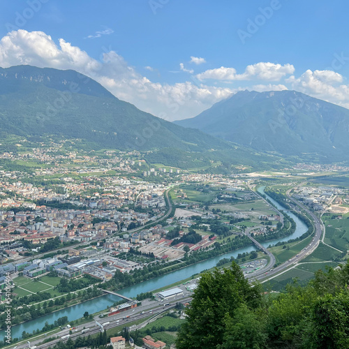 Panoramic view of Trento from Monte Sardagna in Italy photo