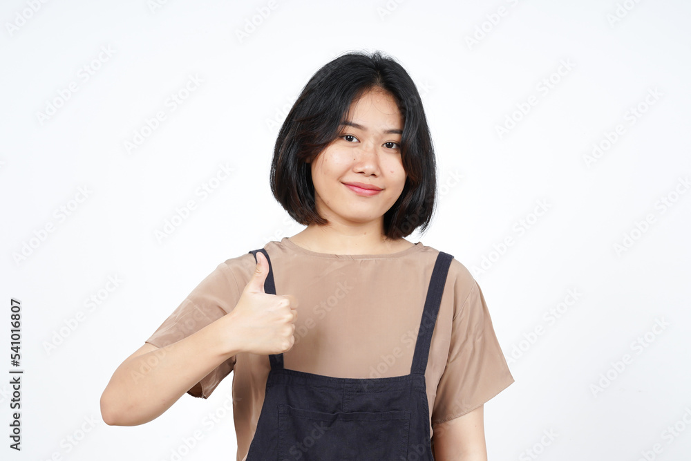 Showing Thumbs Up Sign of Beautiful Asian Woman Isolated On White Background Showing Thumbs Up Sign of Beautiful Asian Woman Isolated On White Background