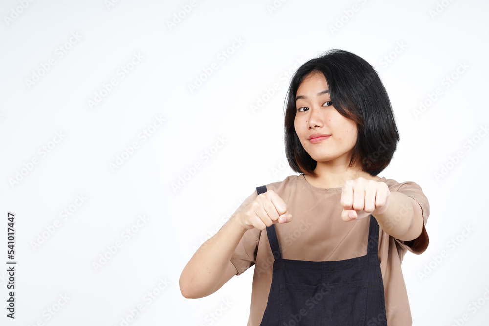 Punching fist to fight of Beautiful Asian Woman Isolated On White Background Punching fist to fight of Beautiful Asian Woman Isolated On White Background