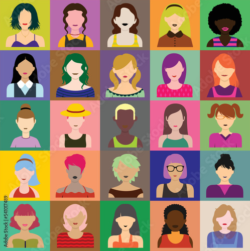 vector female women avatar profile flat isolated icon set - set of girl icons © ramweb