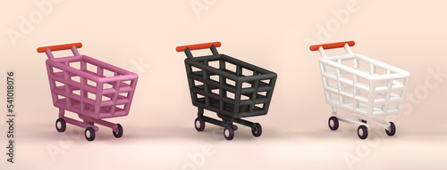 Shopping Cart vector 3d icon. soft lilac and black Shopping Cart 3d illustration.