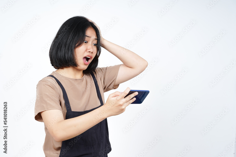 Playing Mobile Game on Smartphone of Beautiful Asian Woman Isolated On White Background Playing Mobile Game on Smartphone of Beautiful Asian Woman Isolated On White Background