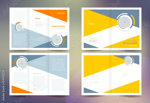 Business brochure set design template folder booklet tri-fold geometric abstract circle, color yellow grey