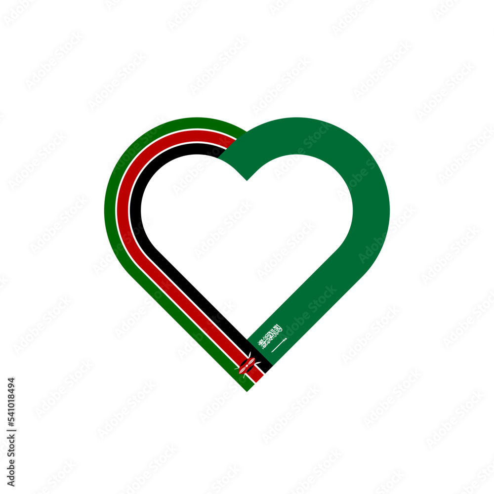 friendship concept. heart ribbon icon of kenya and saudi arabia flags. vector illustration isolated on white background