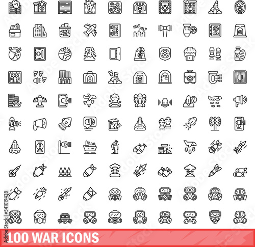 100 war icons set. Outline illustration of 100 war icons vector set isolated on white background
