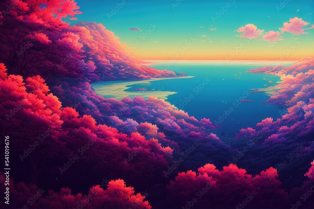 aesthetic anime wallpapers and landscapes Stock Illustration | Adobe Stock