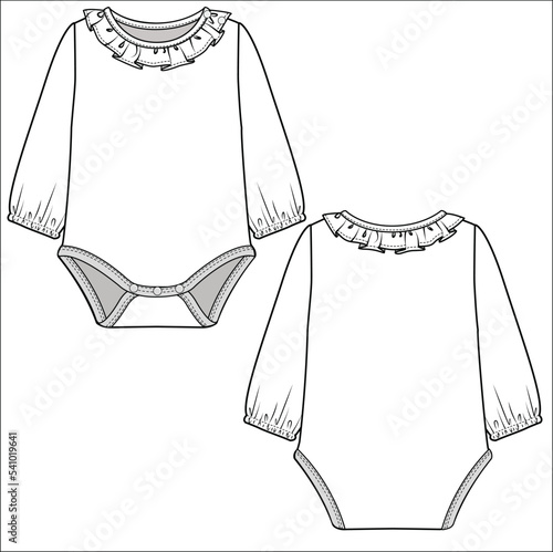 LONG SLEEVES FRILLED 
NECKLINE   ONESIES FOR BABY GIRLS AND TODDLER GIRLS IN EDITABLE VECTOR FILE
