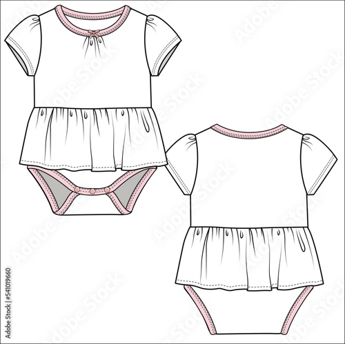 PUFF SLEEVES MOCK DRESS ONESIES FOR BABY GIRLS AND TODDLER GIRLS IN EDITABLE VECTOR FILE