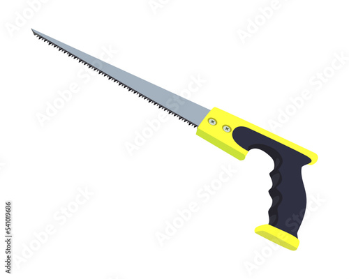 Vector Illustration Hand Pruning Folding Saw isolated. Carpentry hand tools. This saw is used to cut a wide range on the large end of wood thicknesses or trim live shrubs and trees.