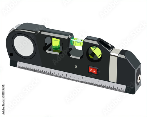 Ruler Laser Horizontal Vertical with balancing bubble tools carpenter, for repair, construction, measuring. Vector illustration isolated.