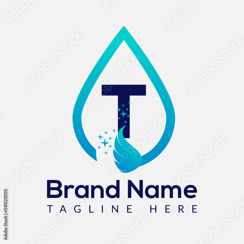 Initial Letter T Wash Logo, Drop and Wash Combination. Drop logo, Wash, Clean, Fresh, Water Template