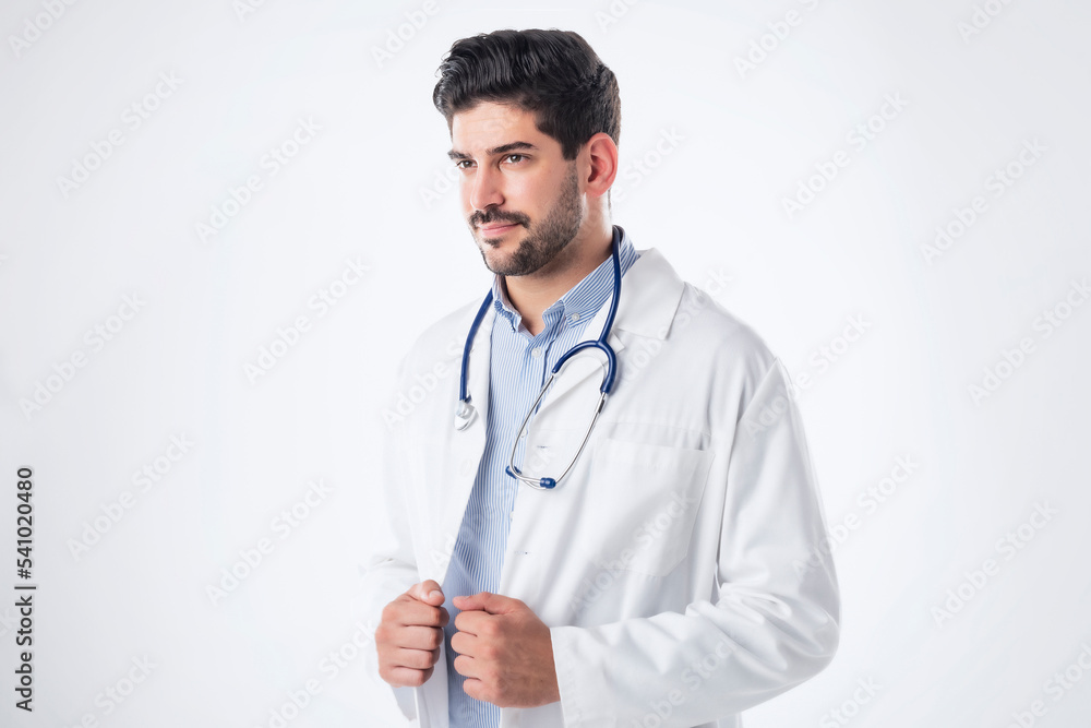 Fototapeta premium Male doctor studio portrait agianst at isolated background