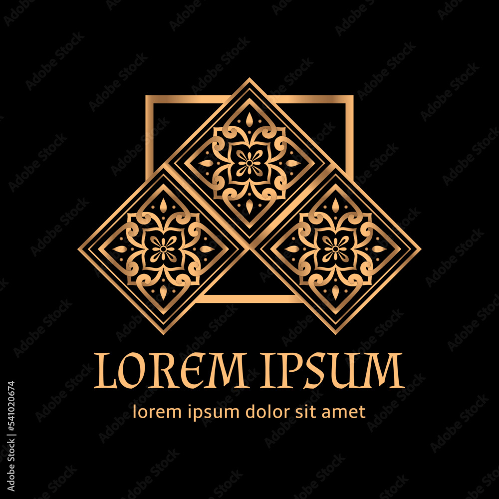 Luxury golden royal pattern vector element. Premium arabesque tile motif. Oriental design for New Year emblem, beauty spa salon logo, Christmas label, holiday ornament, wedding party.