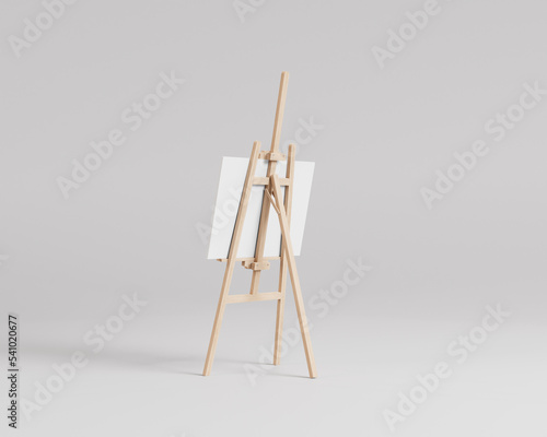White canvas on a easel, a wooden easel mockup, 3d rendering, 3d illustration